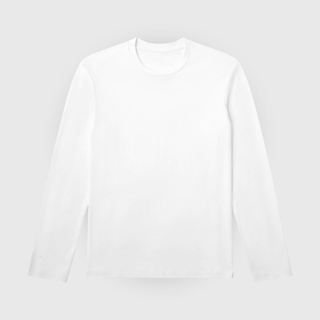 White Precision Long Sleeve Tee, organic cotton, breathable, hypoallergenic, wrinkle-resistant.